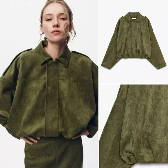 ZARA Faux Suede Bomber Jacket - Picture 3 of 7